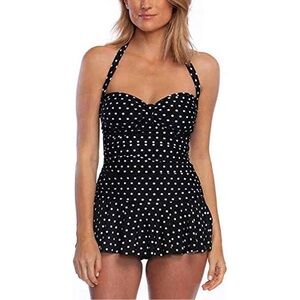 Rose Marie Reid Swimsuit, Retro Polka Dot, Halter with Skirt & Tummy Control, XL